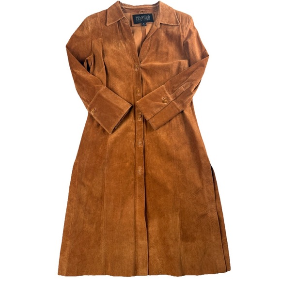 Wilsons Leather Jackets & Blazers - Wilsons Leather Pelle Studio Suede Duster Coat Women's S Cognac  Button Front